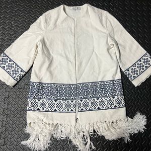 Zara Trafaluc Poncho, size S, white and blue